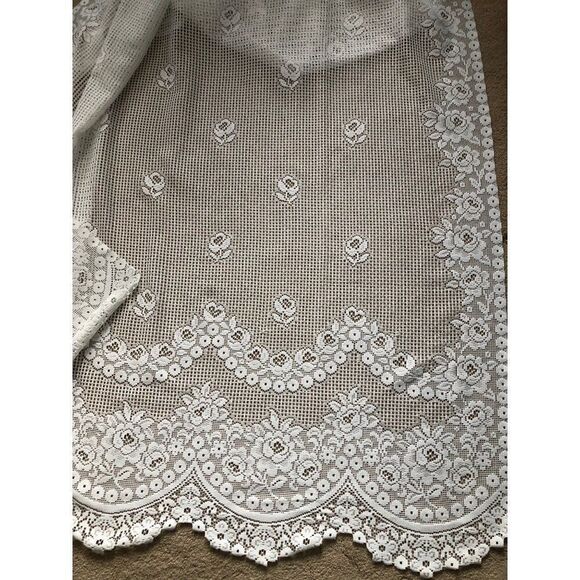 Vintage Lace Window Curtain Panel White Floral Cottage - Picture 5 of 7